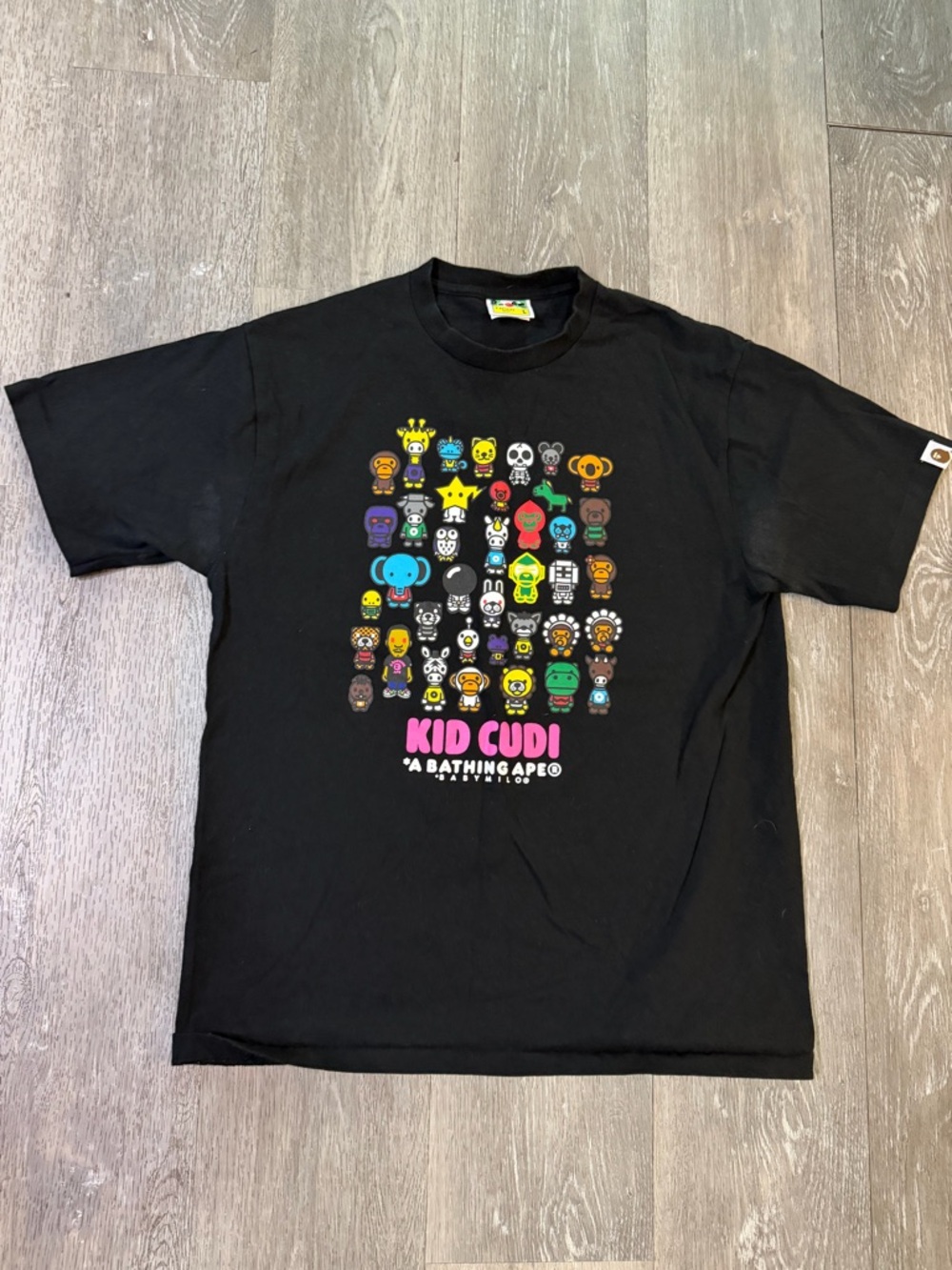 Bape x Kid Cudi Black Tee with Multicolor Character Grid
